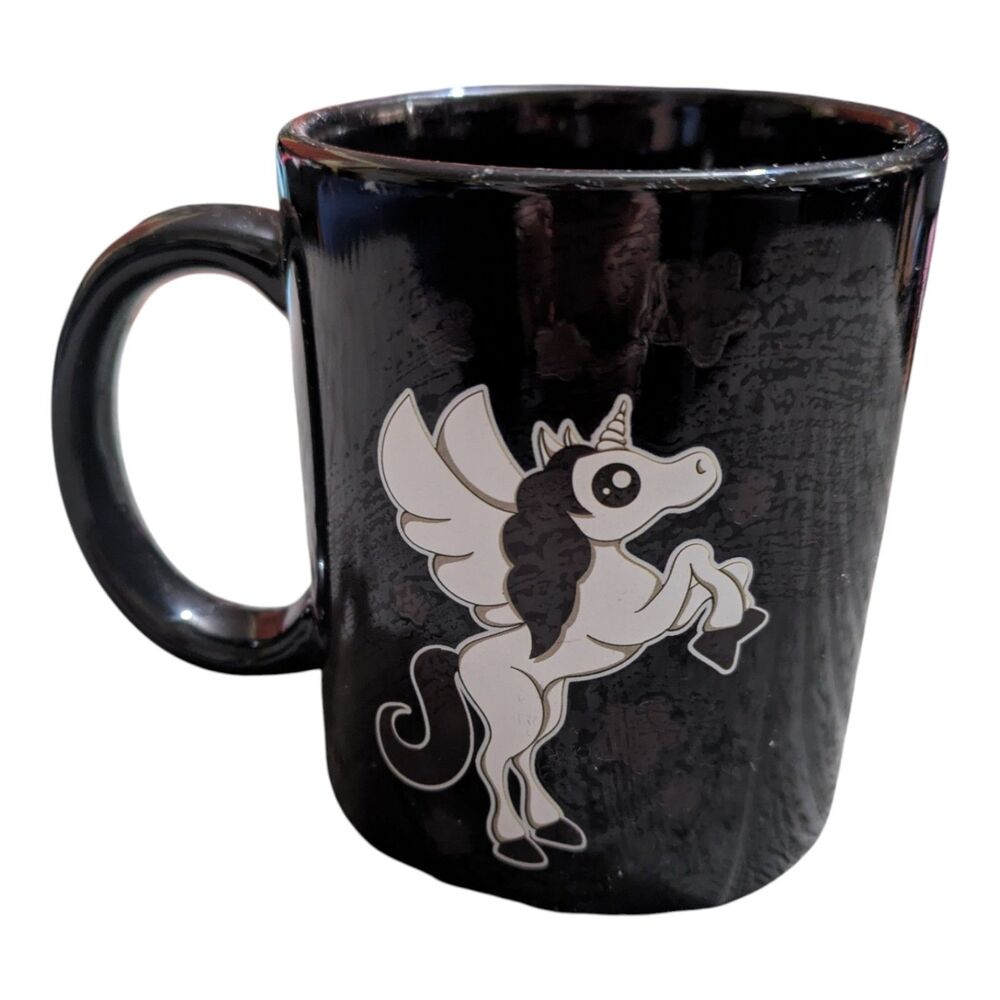 Black Unicorn Pegasus Coffee Mug Cute Cartoon Ceramic Cup